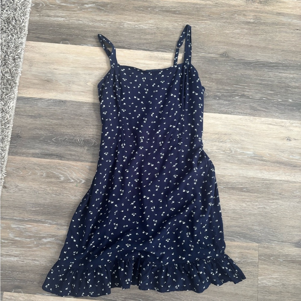 Hollister Dark Blue Dress with White Floral Accents
